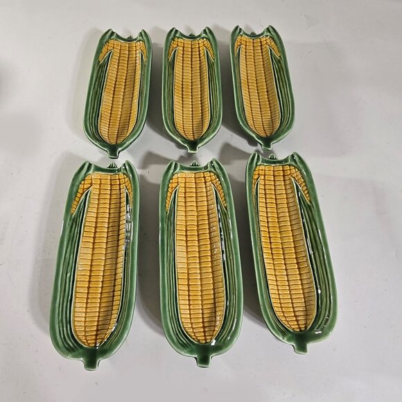 NOS VTG Bordallo Pinheiro Corn On The Cob Plates Majolica 3D Boats Holders - Picture 1 of 12